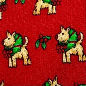 Vintage Cotswold Collection Silk Neck Tie‎ Christmas Dog Scottie Holiday Red USA